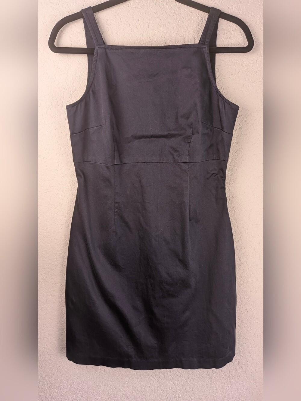 VTG 90's Esprit Mini Dress Size 6 Navy Apron Square Neck Sheath Stretch Cotton